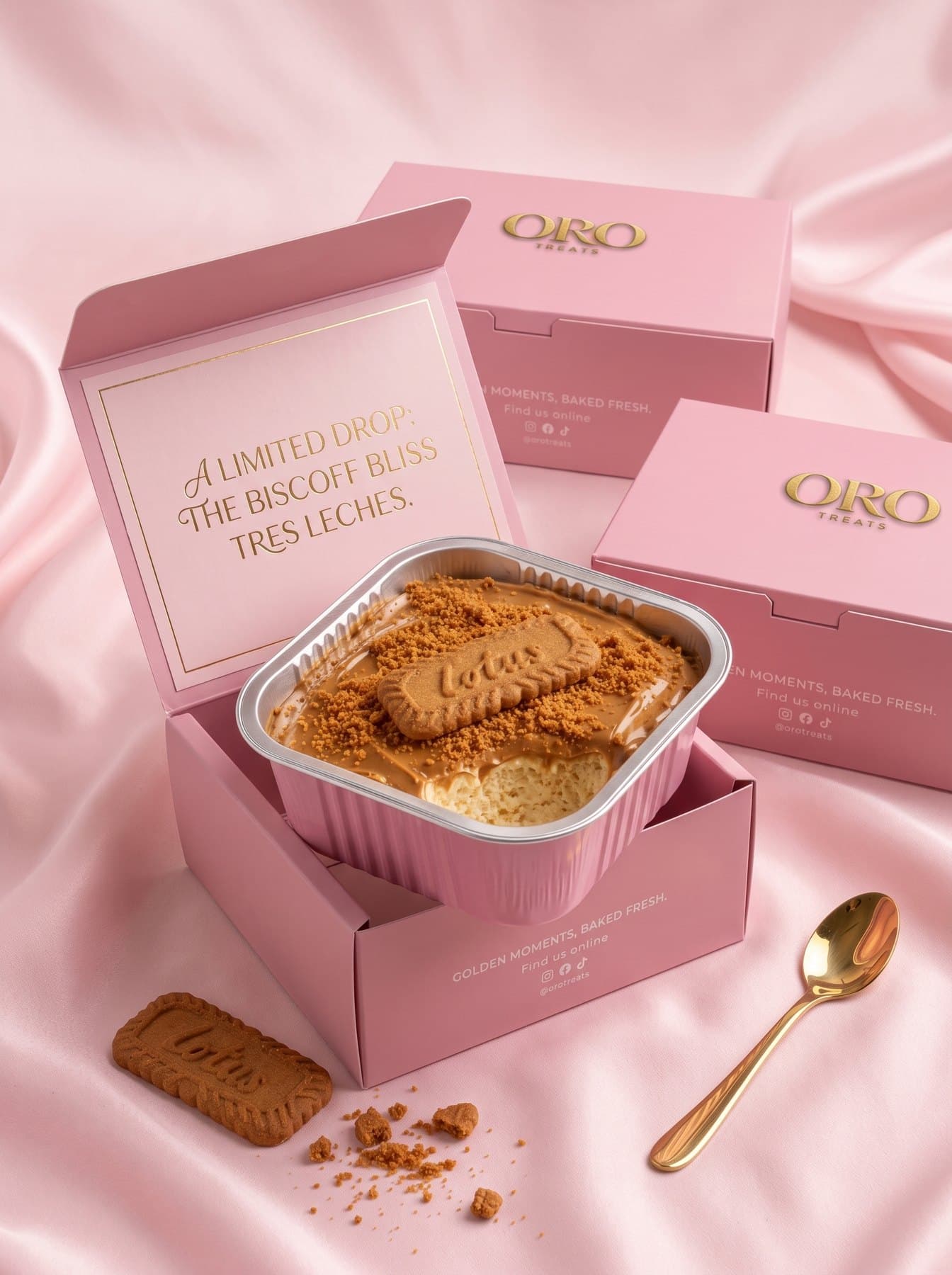 The closed gift box, gold foil edge catching the light.